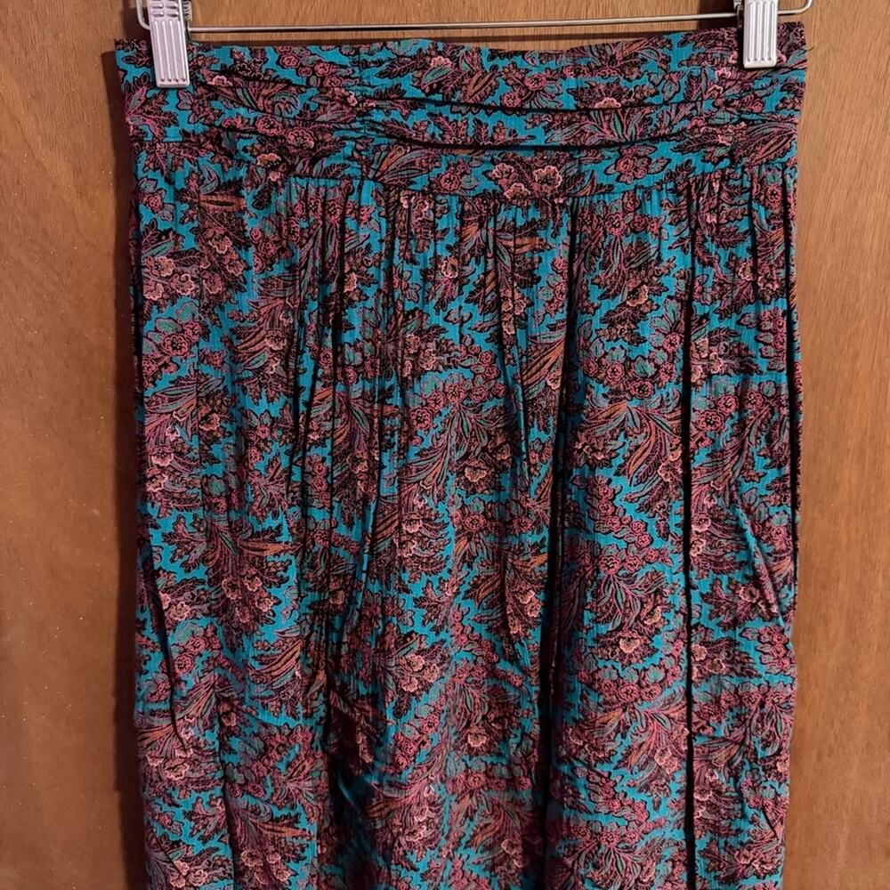 Vintage 90s Teal Paisley Floral Maxi Skirt Boho Cottagecore Indie Vibes Size 8 - Picture 4 of 9